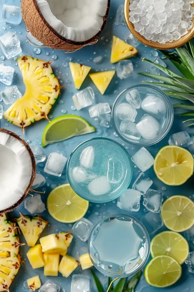 blue hawaii mocktail ingredients setup
