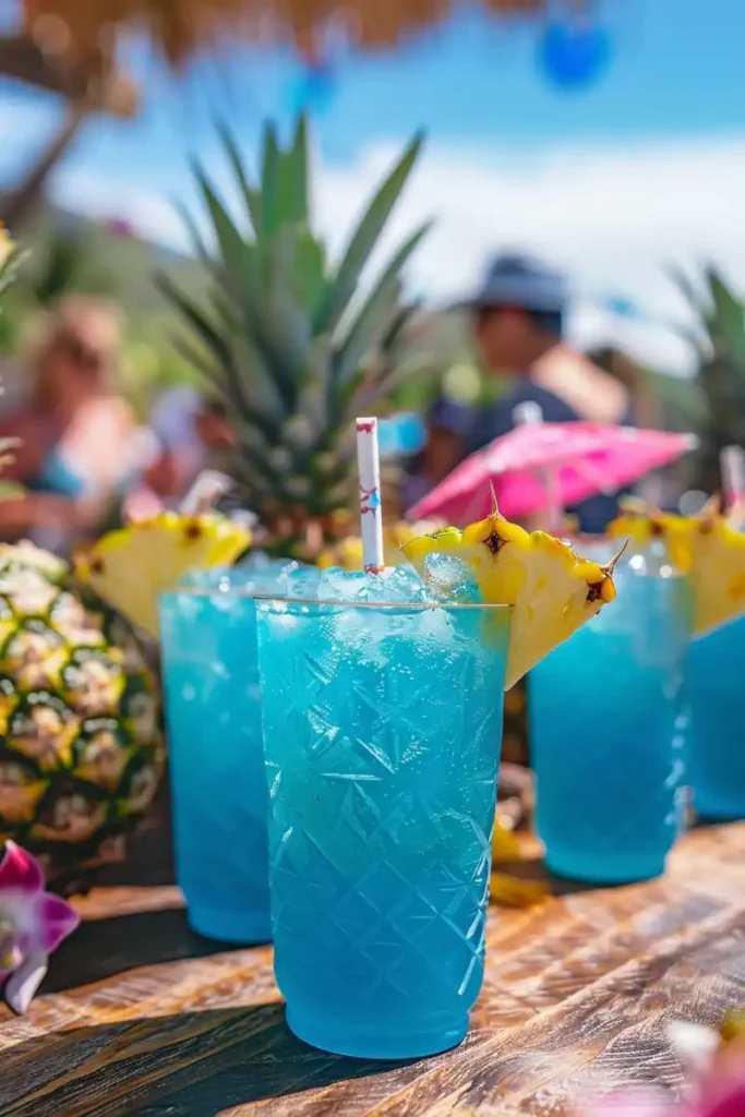 blue hawaii mocktail at summer party