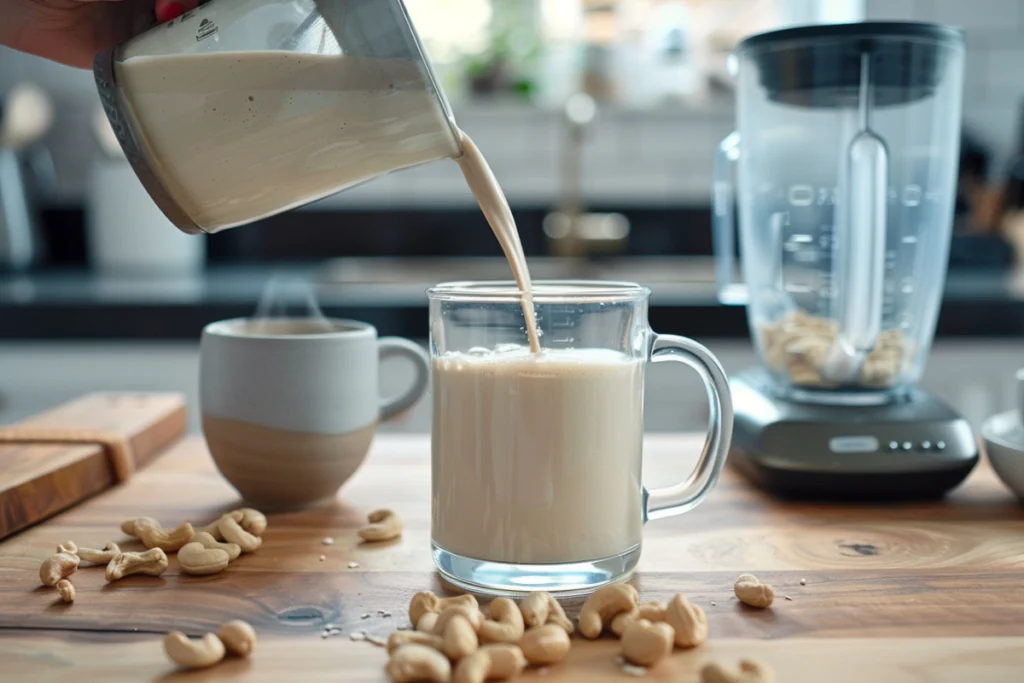 how to make cashew milk pouring into coffee