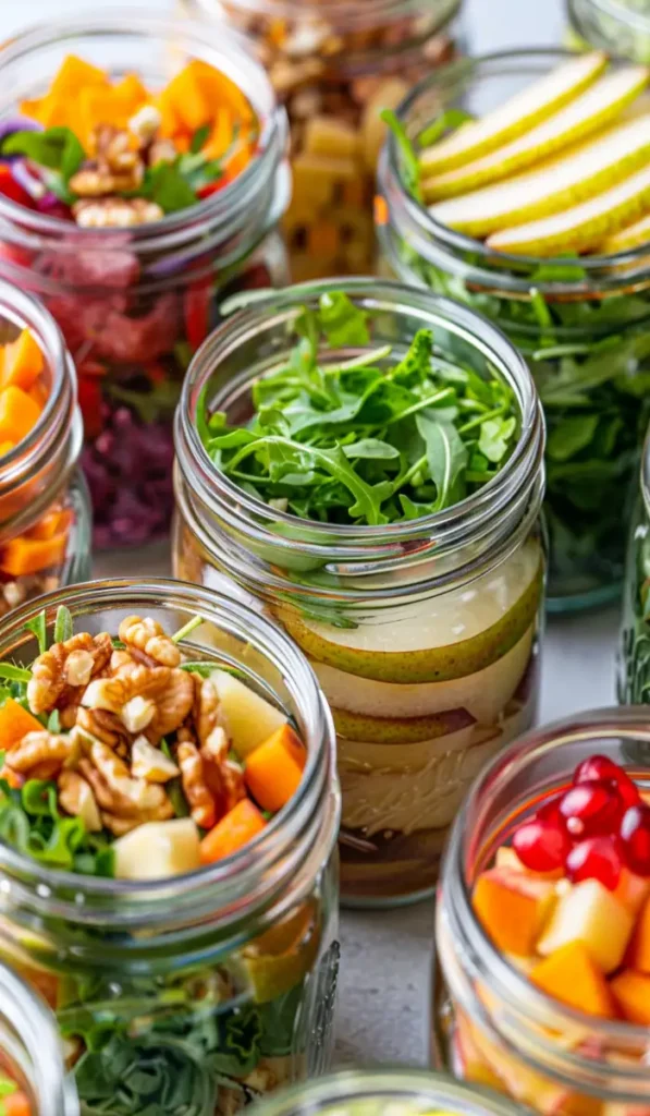Pear Salad with Walnuts in Mason Jars