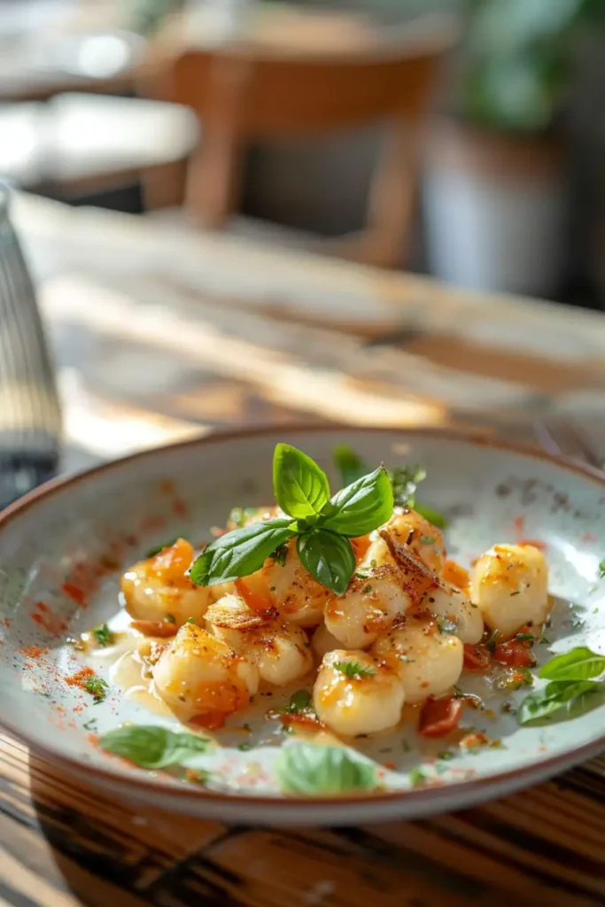 plated gnocchi alla sorrentina with melted cheese