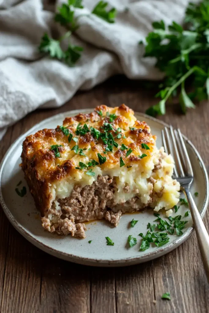 plated meatloaf mashed potato casserole